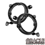 2 black metal circular headlight brackets