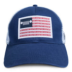 a blue hat with a jeep themed usa flag on it
