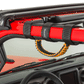 Close-up red jeep vehicle with orange grab handle installed