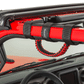 Close-up red jeep vehicle with red grab handle installed