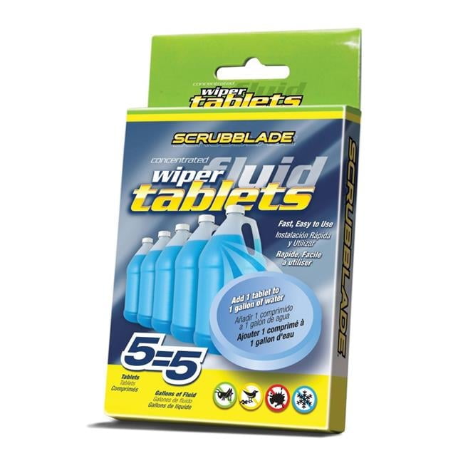 green and yellow cardboard packaging for tablets with a graphic of blue fluid filled bottles