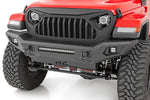 the front of a red jeep with a bumper installed with hooks
