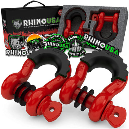 Rhino branded packaging with 2 red D-ring shackles