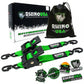 Rhino branded packaging with carrying bag and 2 green retractable ratchet straps